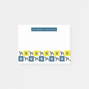 Airedale Terrier Dog & Paw Yellow & Blue Grid Post-it Klebezettel