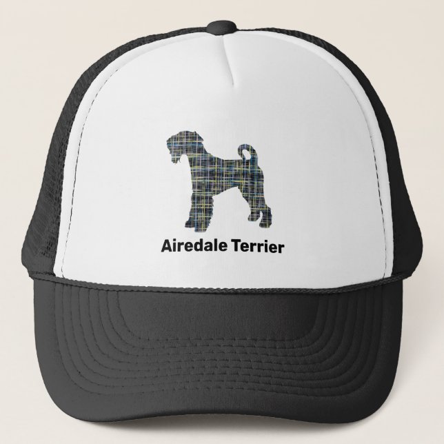 Airedale Terrier Dog Silhouette Grid Custom Truckerkappe (Vorderseite)