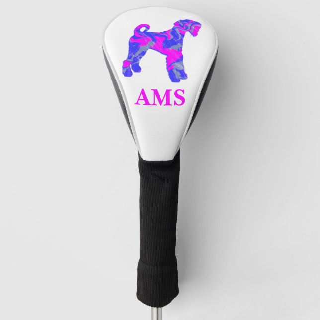 Airedale Terrier Dog Silhouette Hot Pink & Blue Golf Headcover (Vorderseite)