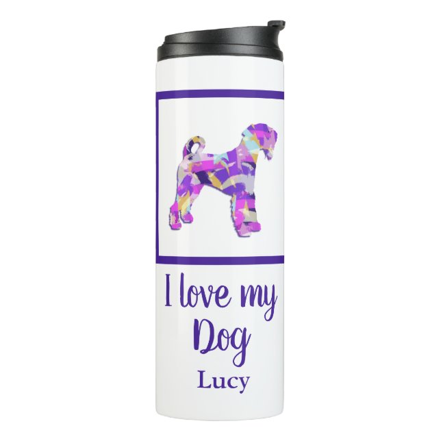 Airedale Terrier Dog Silhouette Lila Pink Y&B Thermosbecher (Nach links gedreht)