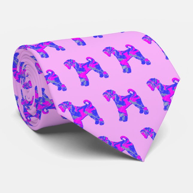 Airedale Terrier Dog Silhouette Rosa & Blau Rosa Krawatte (Gerollt)