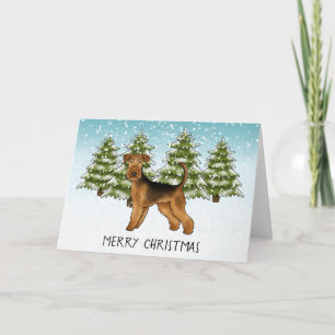 Airedale Terrier Dog Snowy Winterwald Festival Karte