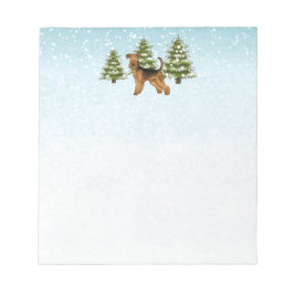 Airedale Terrier Dog Snowy Winterwald Festival Notizblock