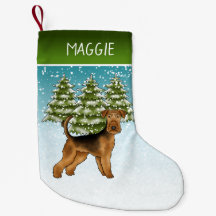 Airedale Terrier Dog Snowy Winterwald und Name