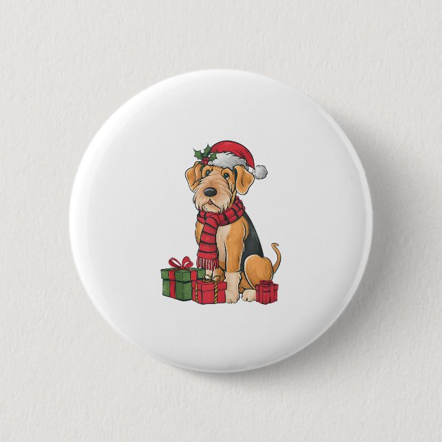 Airedale Terrier Dog Weihnachten Party Button (Vorderseite)