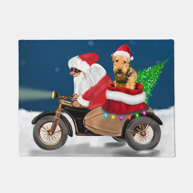 Airedale Terrier Dog Weihnachten Weihnachtsmann Fußmatte (Vorderseite)
