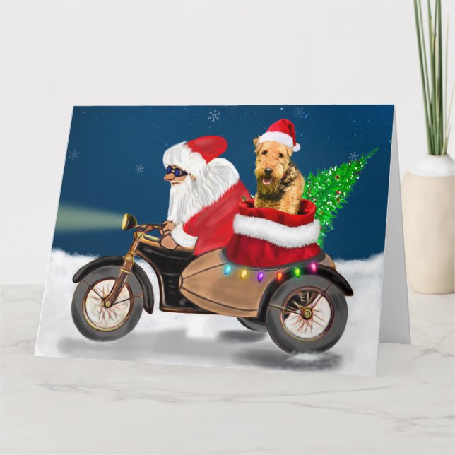 Airedale Terrier Dog Weihnachten Weihnachtsmann Karte (Vorderseite)