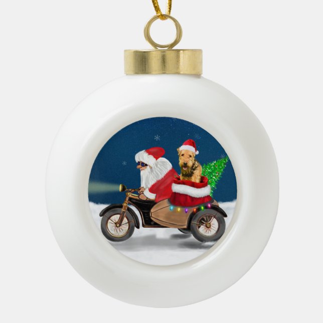 Airedale Terrier Dog Weihnachten Weihnachtsmann Keramik Kugel-Ornament (Vorderseite)