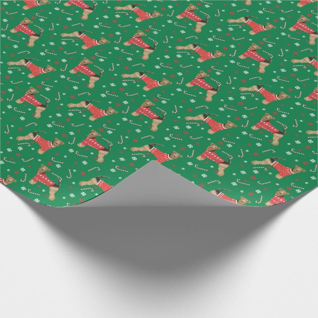 Airedale Terrier Dog Weihnachtsschatz Geschenkpapier (Ecke)