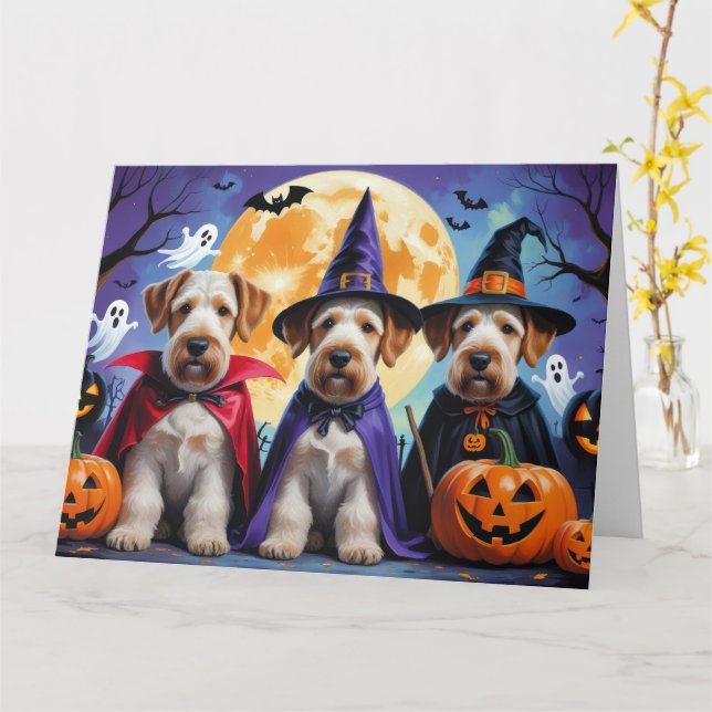 Airedale Terrier Dogs Pumpkin Halloween Funny Karte (Gelbe Blume)