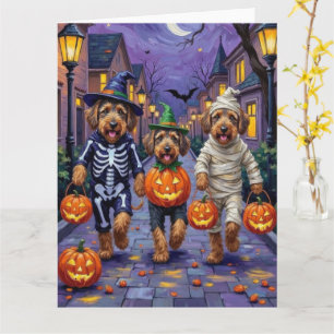 Airedale Terrier Dogs Trick-or-Treating Halloween Karte