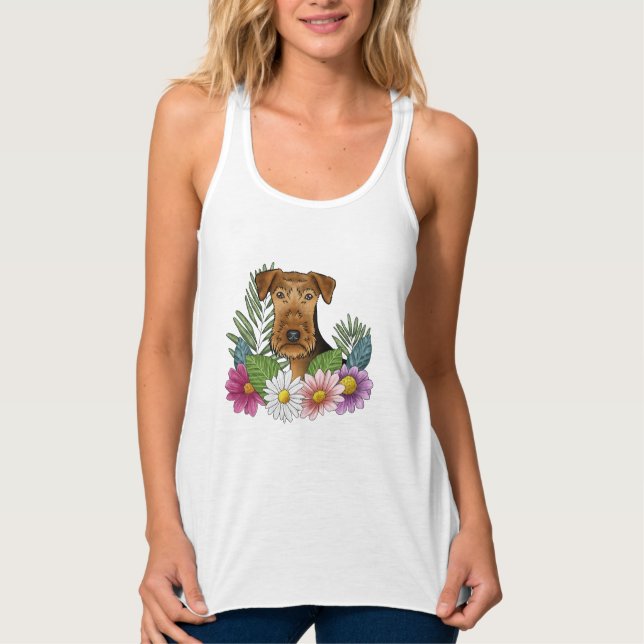 Airedale Terrier Dose mit Hübschen Blume Tank Top (Vorderseite)