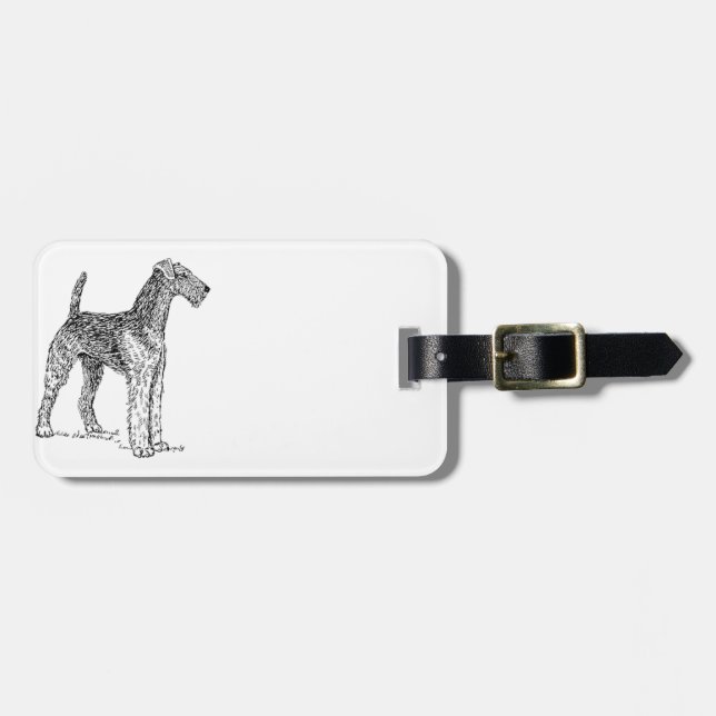 Airedale Terrier Elegante Zeichnend Hund Gepäckanhänger (Vorderseite horizontal)