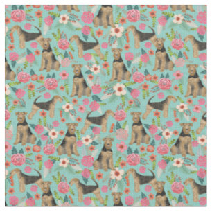 Airedale Terrier en tissu de chien floral - menthe