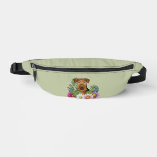 Airedale Terrier Et Fleurs D'Été Colorées Vert