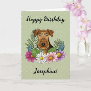 Airedale Terrier Farbige Blumen Glücklicher Geburt Karte