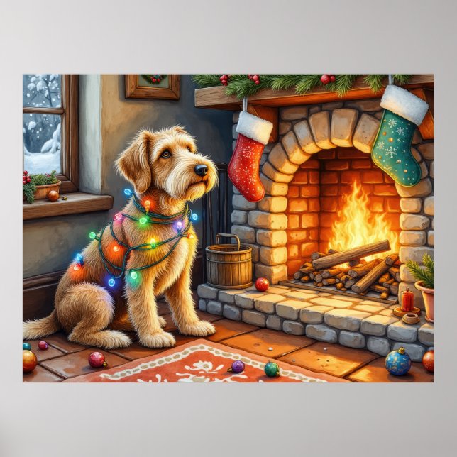 Airedale Terrier Fireplace Christmas Lights Poster (Vorne)
