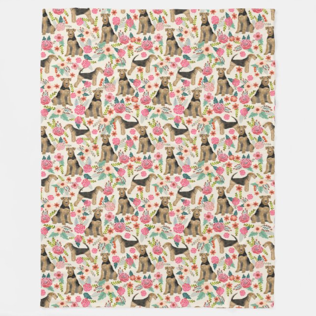 Airedale Terrier Floral Drucktuch Fleecedecke (Vorderseite)