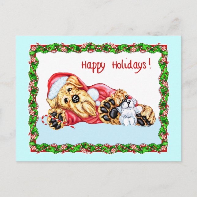 Airedale Terrier Gewartet für Santa Feiertagspostkarte (Vorderseite)