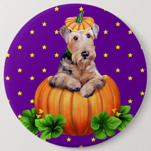 Airedale Terrier Halloween Dale-O-Lantern Button
