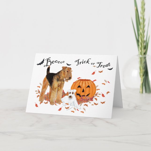 Airedale Terrier Halloween Karte (Vorderseite)