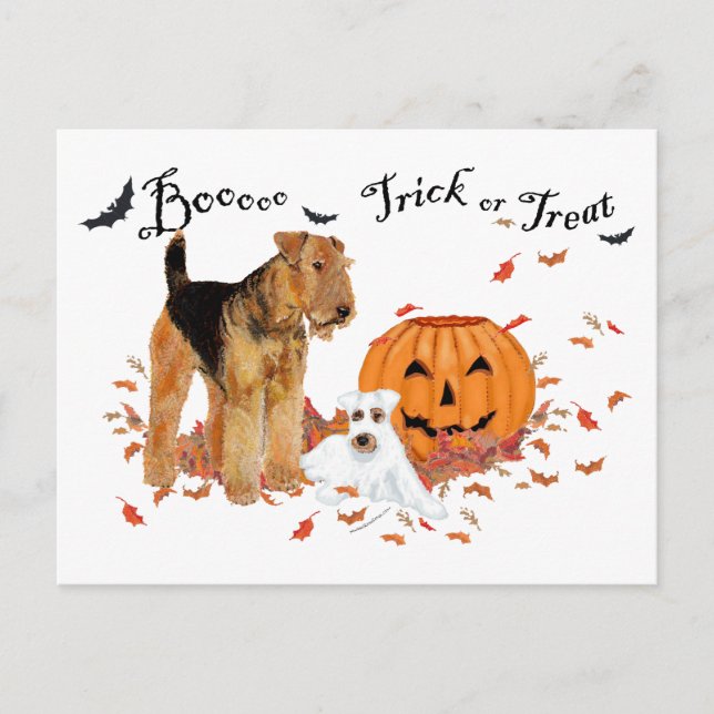 Airedale Terrier Halloween Postkarte (Vorderseite)