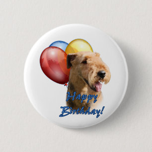 Airedale Terrier Happy Birthday Balloon Button