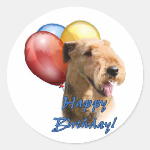 Airedale Terrier Happy Birthday Balloon Runder Aufkleber