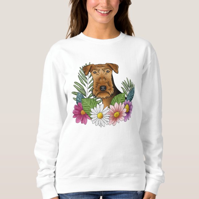 Airedale Terrier Head mit bunten Sommerferien Blum Sweatshirt (Vorderseite)