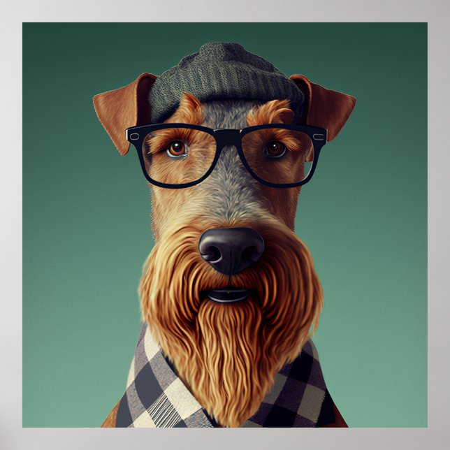 Airedale Terrier Hipster Doster Poster (Vorne)