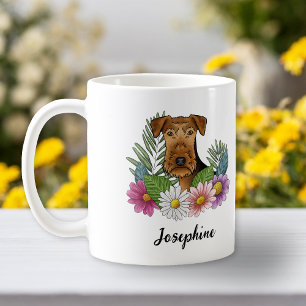 Airedale Terrier Hund Bunte Blumen Und Name Kaffeetasse