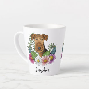 Airedale Terrier Hund Bunte Blumen Und Name Milchtasse