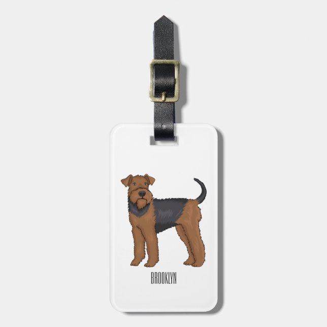 Airedale Terrier Hund Cartoon Illustration Gepäckanhänger (Vorderseite vertikal)