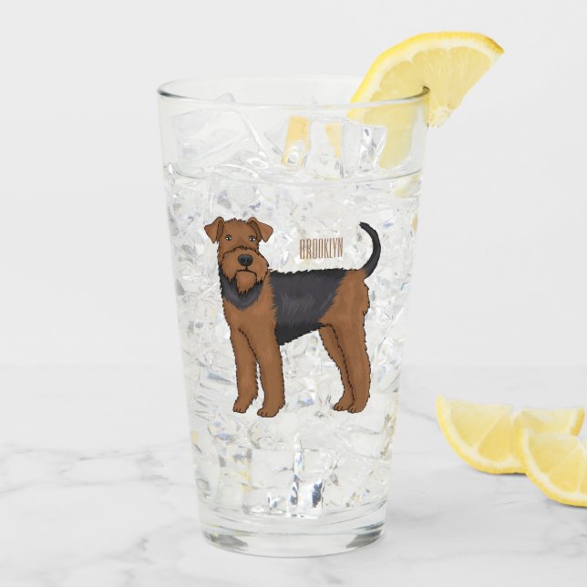 Airedale Terrier Hund Cartoon Illustration Glas (Rückseite Ice)