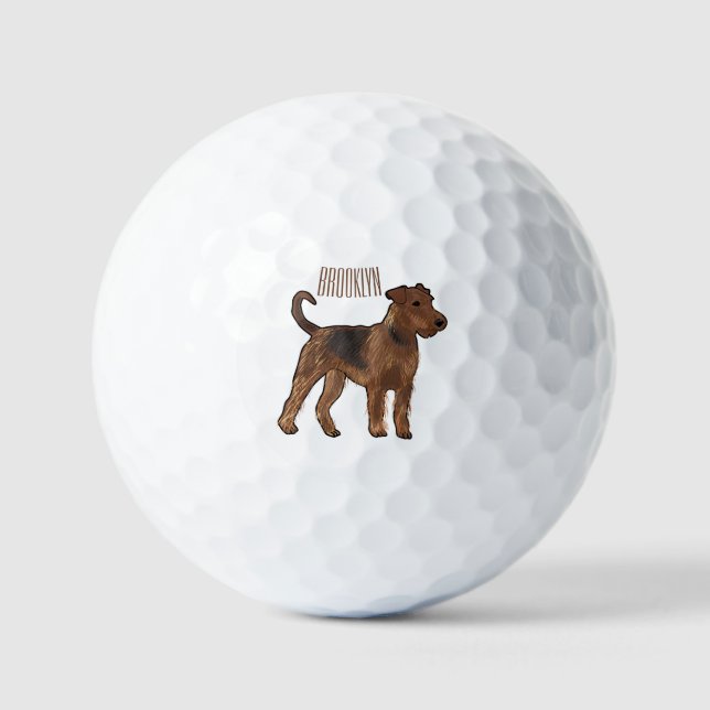 Airedale Terrier Hund Cartoon Illustration Golfball (Vorderseite)