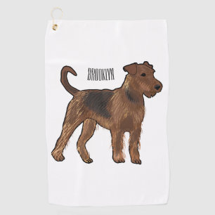 Airedale Terrier Hund Cartoon Illustration Golfhandtuch