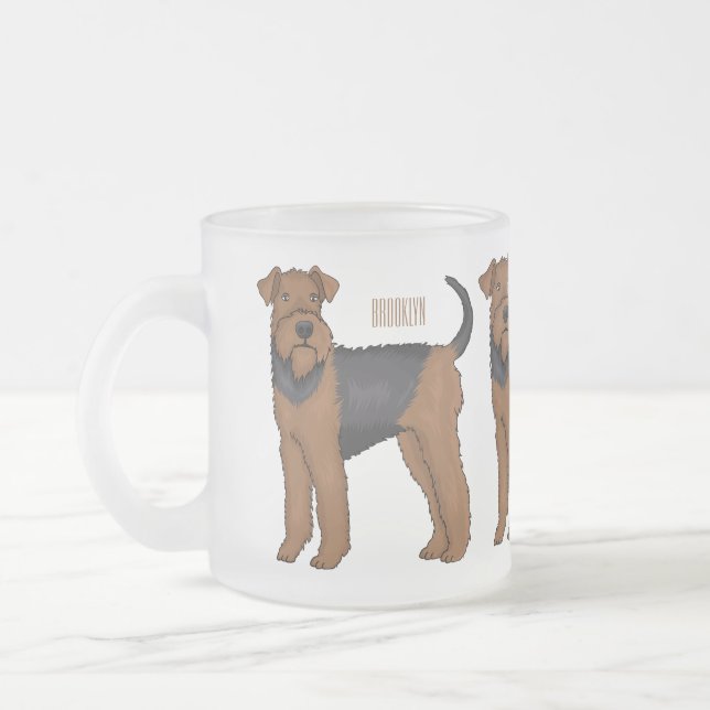 Airedale Terrier Hund Cartoon Illustration Mattglastasse (Links)