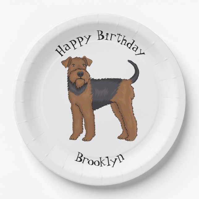 Airedale Terrier Hund Cartoon Illustration Pappteller (Vorderseite)