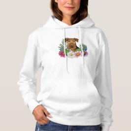 Airedale Terrier Hund Kopf mit Blume und Blätter Hoodie