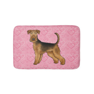 Airedale Terrier Hund Liebe mit rosa Herzmuster Badematte
