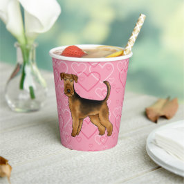 Airedale Terrier Hund Liebe mit rosa Herzmuster Pappbecher