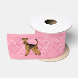 Airedale Terrier Hund Liebe mit rosa Herzmuster Satinband