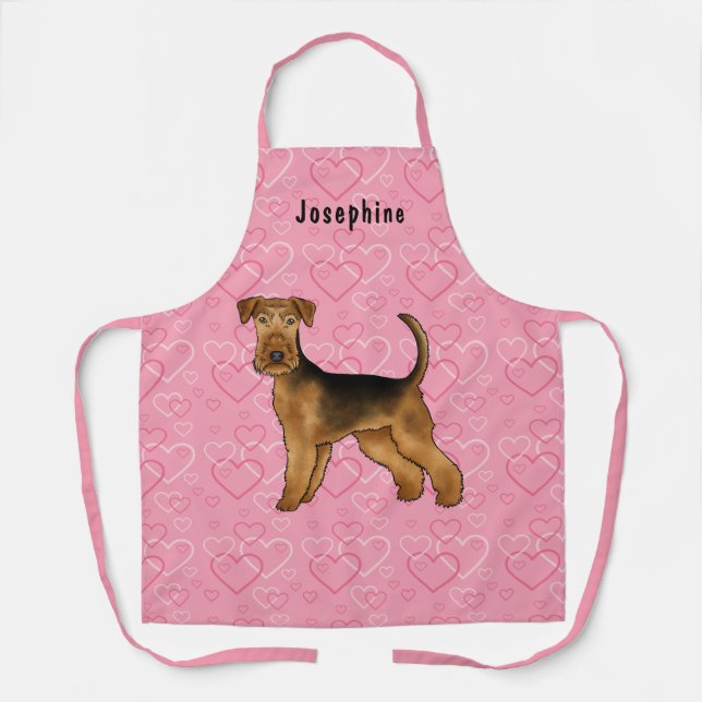 Airedale Terrier Hund Liebe Rosa Herzen und Name Schürze (Vorderseite)