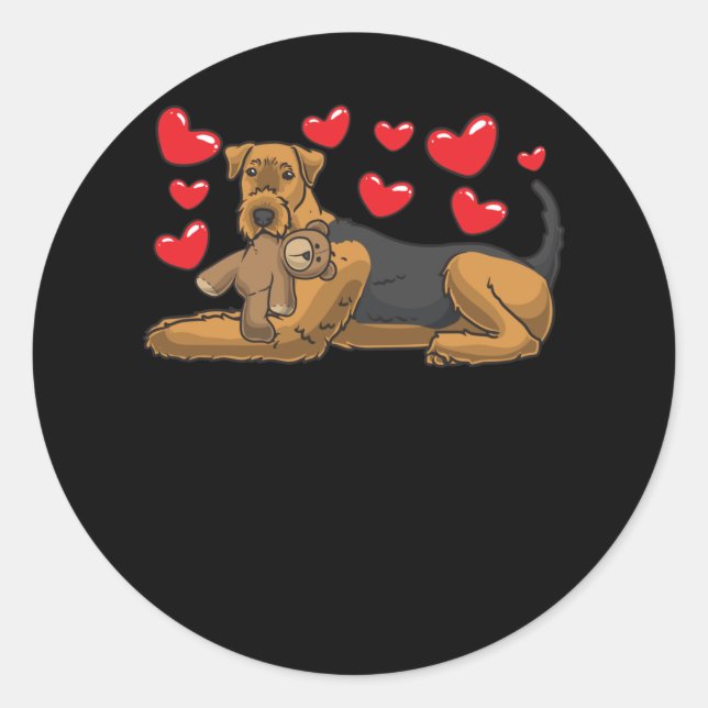 Airedale Terrier Hund mit ausgestopften Tieren Runder Aufkleber (Vorderseite)