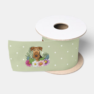 Airedale Terrier Hund mit bunten Blume grün Satinband