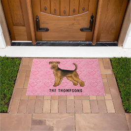 Airedale Terrier Hund mit rosa Herzen und Name Fußmatte