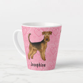 Airedale Terrier Hund mit rosa Herzen und Name Milchtasse