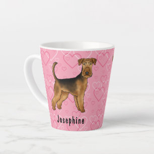Airedale Terrier Hund mit rosa Herzen und Namen Milchtasse