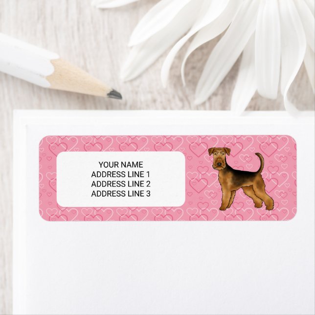 Airedale Terrier Hund mit rosa Herzen und Text (Insitu)