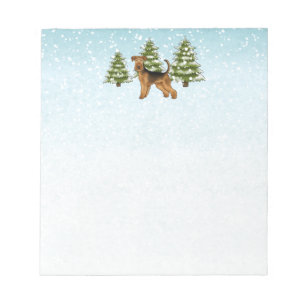 Airedale Terrier Hund Schnee Wald Weihnachten Notizblock